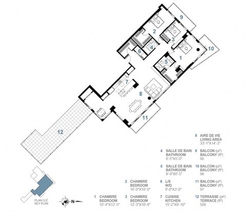 Floor plan for 3 beds, 2 baths, 2075 sqft